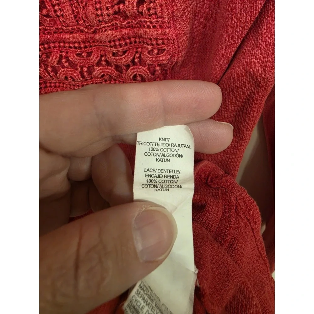 Lucky Brand Women's Thermal‎ Crochet Henley Top Size Medium Boho Cottage
